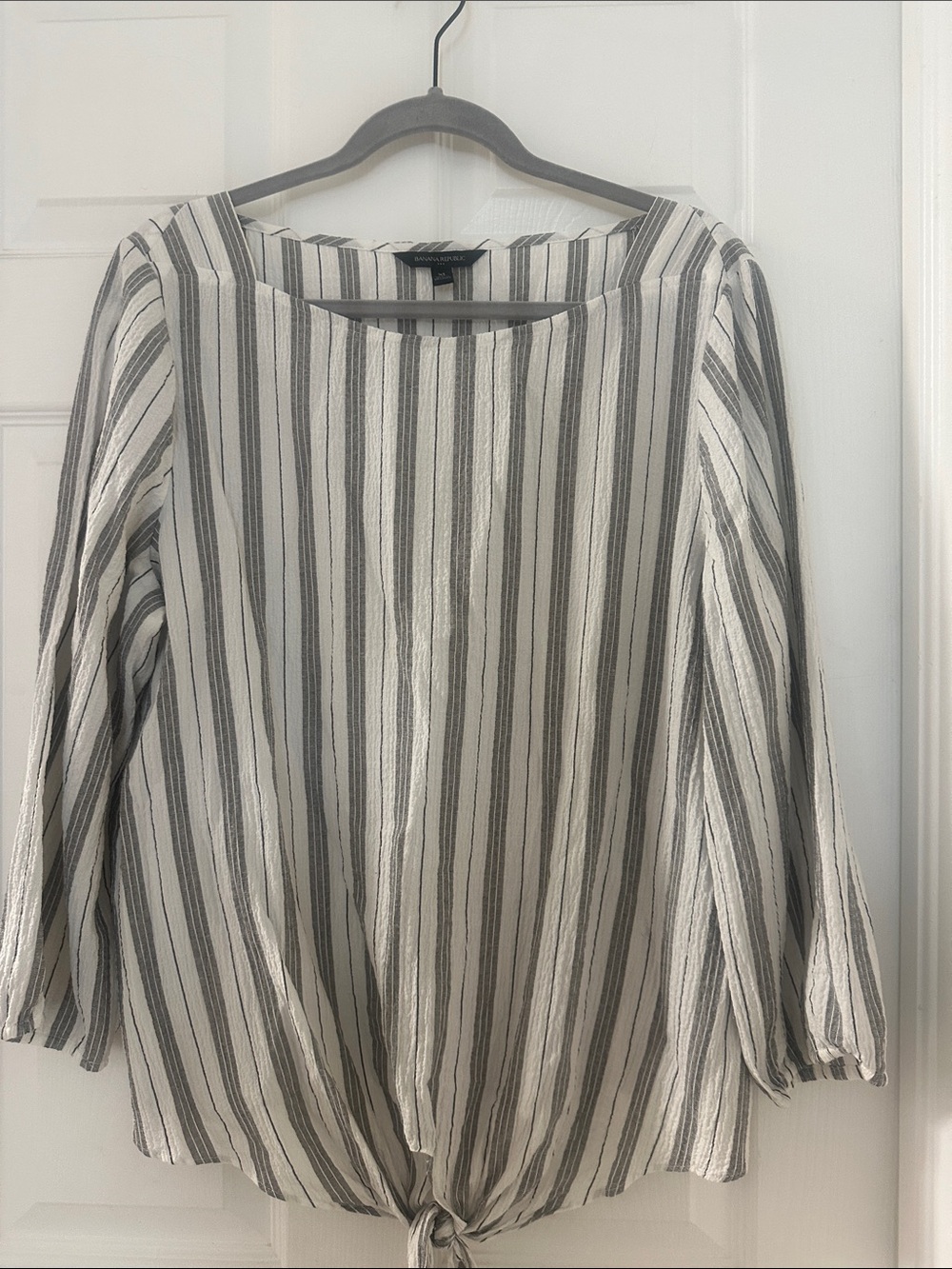 Banana Republic Striped Tie-Front Blouse - White & Gray